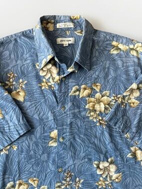 Pierre Cardin Men's Hawaiian Button Up Shirt Large Short Sleeve Resort Vacation
